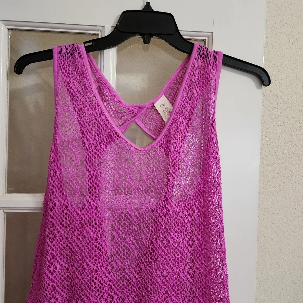 OP Ocean Pacific Crochet Swim Cover Up Dress Smooth Lilac XL 15-17